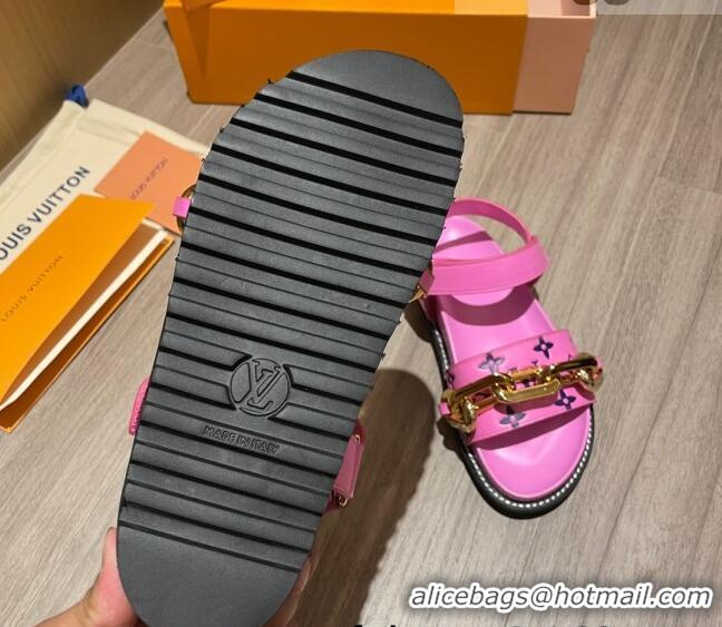 Top Quality Louis Vuitton Paseo Flat Comfort Monogram Leather Chain Sandals 061522 Pink 2021