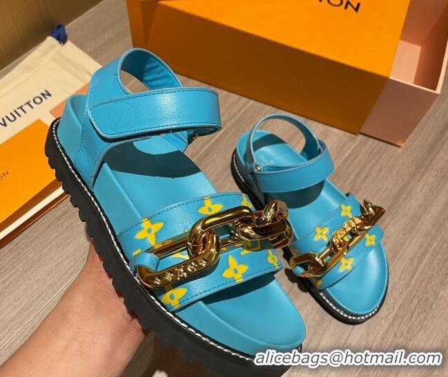 Hot Louis Vuitton Paseo Flat Comfort Monogram Leather Chain Sandals Mint Green 061523