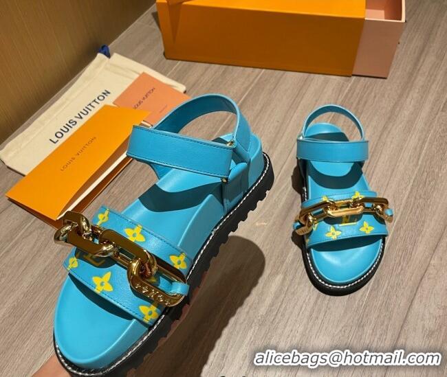 Hot Louis Vuitton Paseo Flat Comfort Monogram Leather Chain Sandals Mint Green 061523