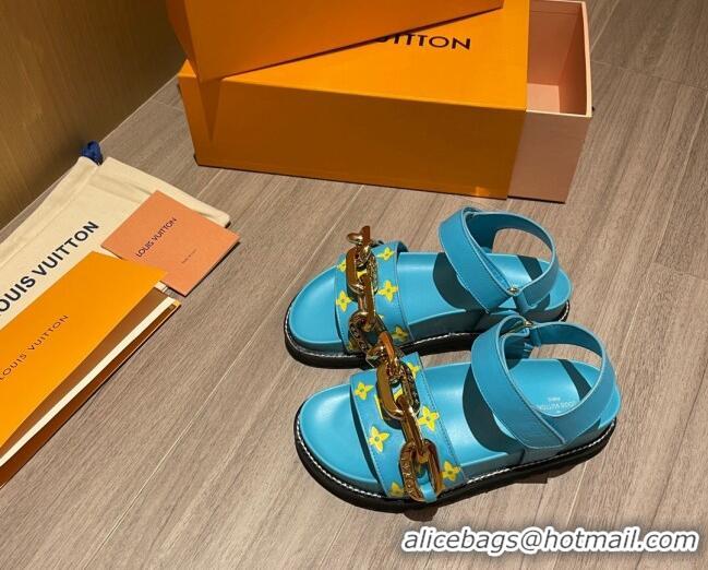 Hot Louis Vuitton Paseo Flat Comfort Monogram Leather Chain Sandals Mint Green 061523