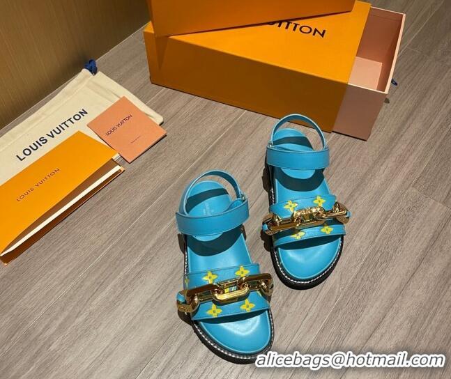 Hot Louis Vuitton Paseo Flat Comfort Monogram Leather Chain Sandals Mint Green 061523