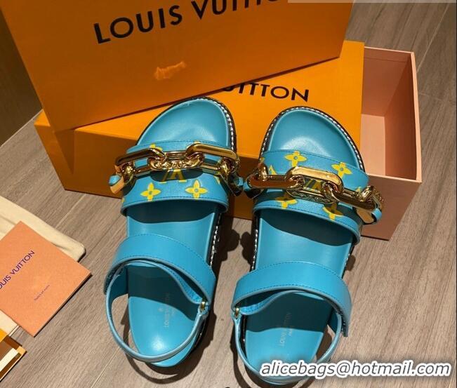 Hot Louis Vuitton Paseo Flat Comfort Monogram Leather Chain Sandals Mint Green 061523