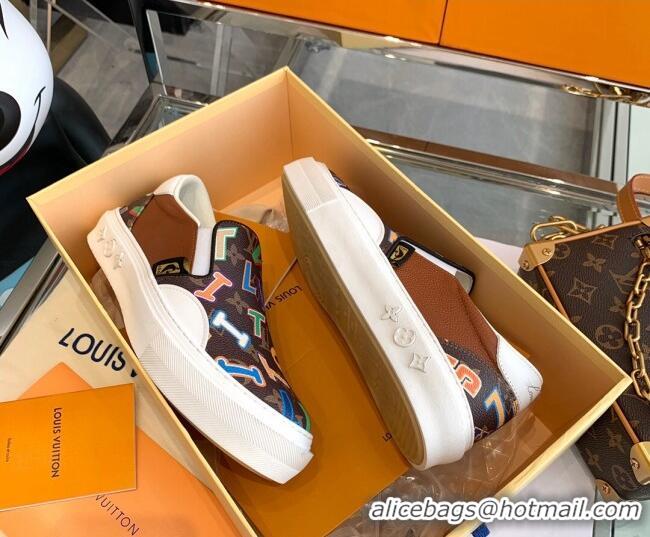 Good Looking Louis Vuitton LVxNBA Ollie Monogram Canvas Slip on Sneakers Brown 070545