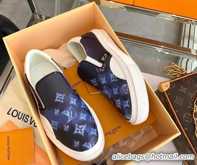 Top Grade Louis Vuitton LV Ollie Monogram Leather Slip on Sneakers Navy Blue 070545