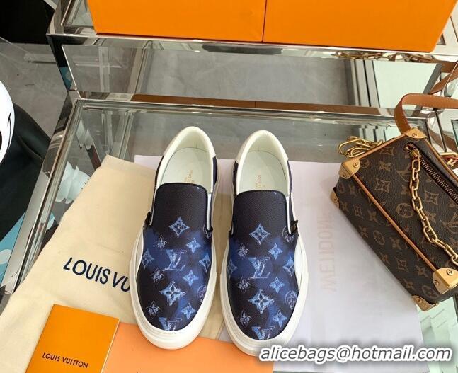 Top Grade Louis Vuitton LV Ollie Monogram Leather Slip on Sneakers Navy Blue 070545