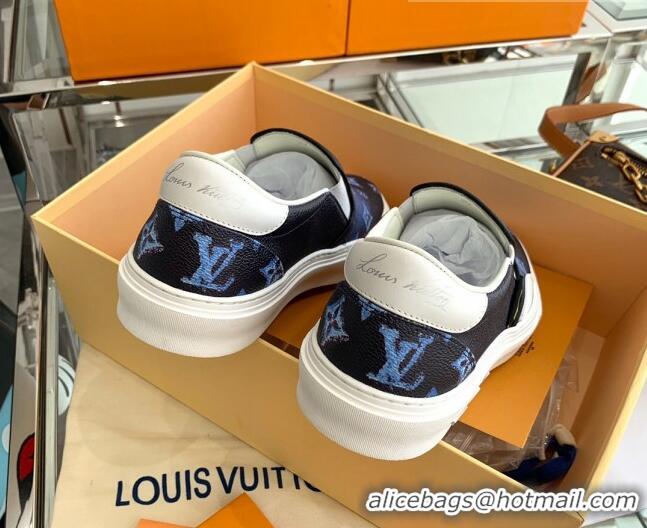 Top Grade Louis Vuitton LV Ollie Monogram Leather Slip on Sneakers Navy Blue 070545