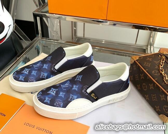 Top Grade Louis Vuitton LV Ollie Monogram Leather Slip on Sneakers Navy Blue 070545