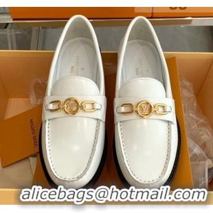 Pretty Style Louis Vuitton Chess Glazed Leather Flat Loafers White 070548