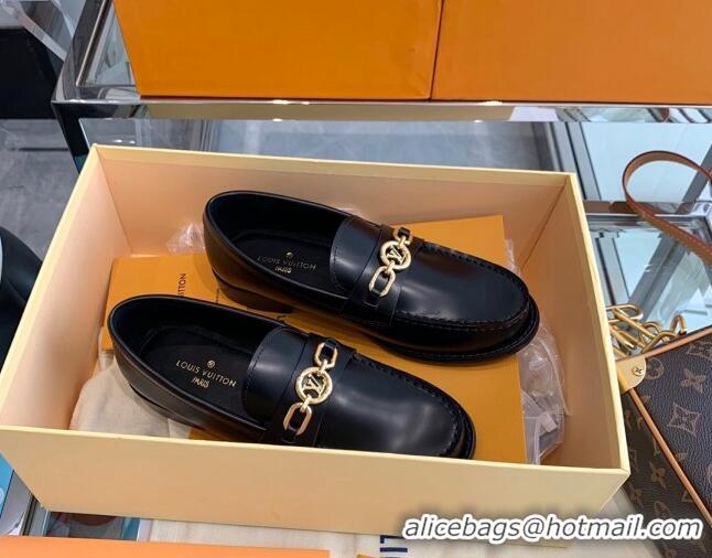 Good Quality Louis Vuitton Chess Glazed Leather Flat Loafers 070548 Black