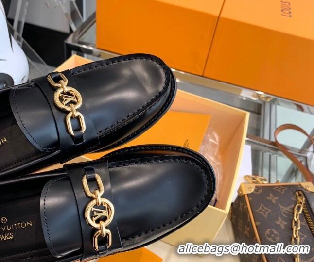 Good Quality Louis Vuitton Chess Glazed Leather Flat Loafers 070548 Black