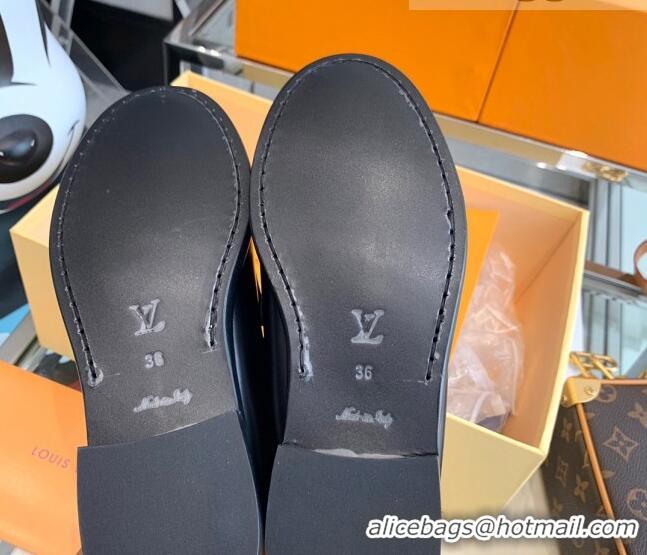 Good Quality Louis Vuitton Chess Glazed Leather Flat Loafers 070548 Black