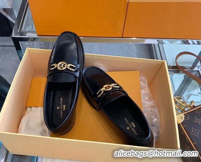 Good Quality Louis Vuitton Chess Glazed Leather Flat Loafers 070548 Black