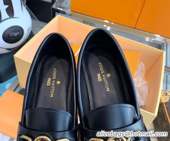 Good Quality Louis Vuitton Chess Glazed Leather Flat Loafers 070548 Black