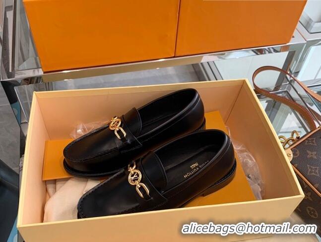 Good Quality Louis Vuitton Chess Glazed Leather Flat Loafers 070548 Black