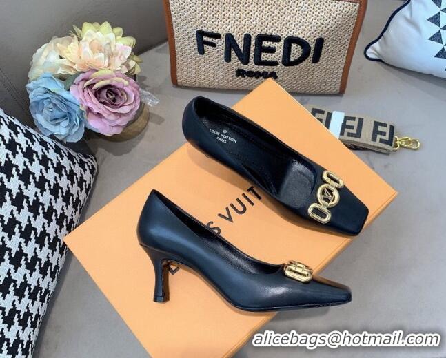 Unique Style Louis Vuitton Rotary Leather LV Circle Pumps 7cm 070550 Black 2021