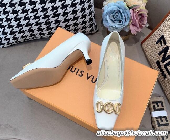 Luxury Discount Louis Vuitton Rotary Leather LV Circle Pumps 7cm 070550 White 2021