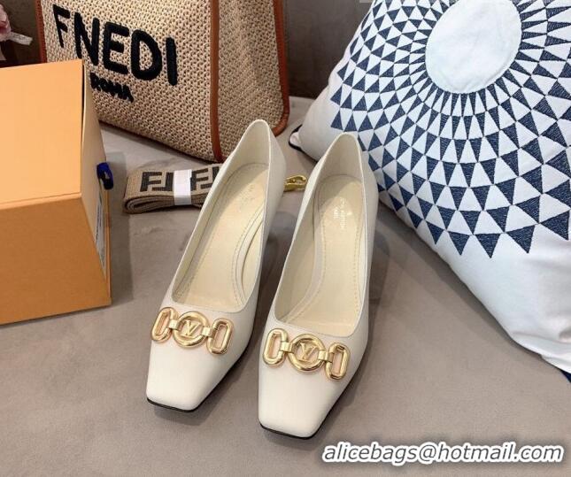 Luxury Discount Louis Vuitton Rotary Leather LV Circle Pumps 7cm 070550 White 2021