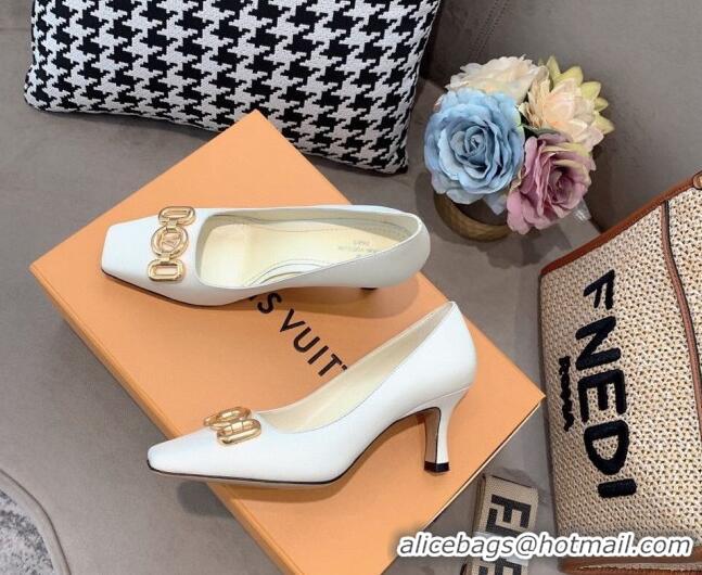 Luxury Discount Louis Vuitton Rotary Leather LV Circle Pumps 7cm 070550 White 2021