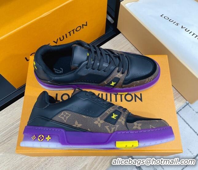 Cheap Price Louis Vuitton Men's Trainer Leather and Monogram Canvas Sneakers 070556 Purple