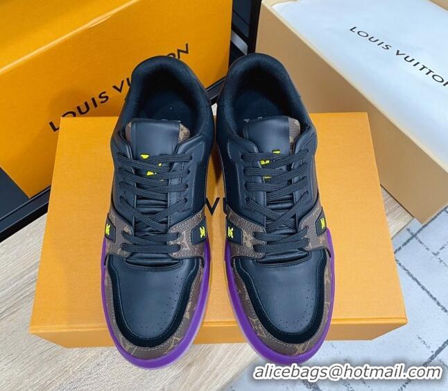 Cheap Price Louis Vuitton Men's Trainer Leather and Monogram Canvas Sneakers 070556 Purple