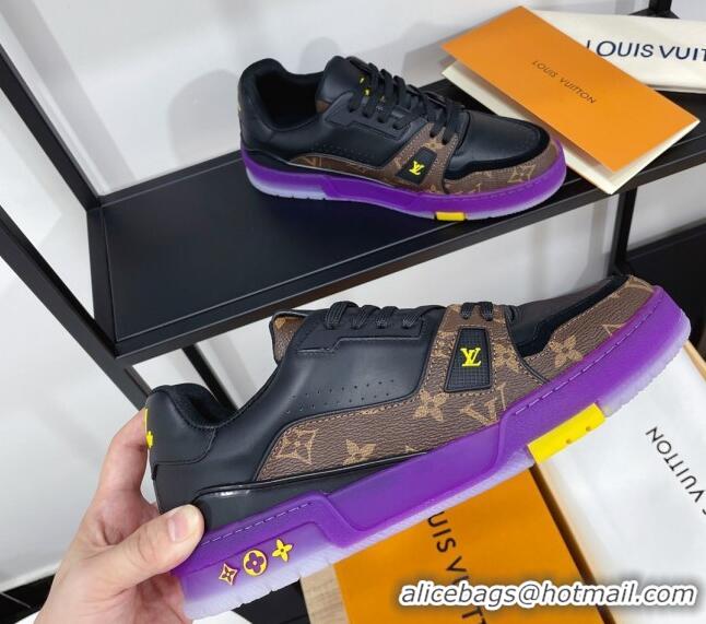 Cheap Price Louis Vuitton Men's Trainer Leather and Monogram Canvas Sneakers 070556 Purple