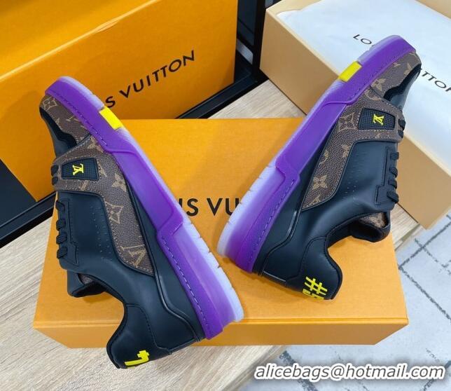 Cheap Price Louis Vuitton Men's Trainer Leather and Monogram Canvas Sneakers 070556 Purple