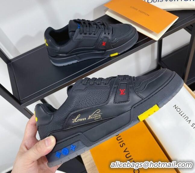 Popular Style Louis Vuitton Men's Trainer Calfskin Sneakers 070556 Black/Yellow