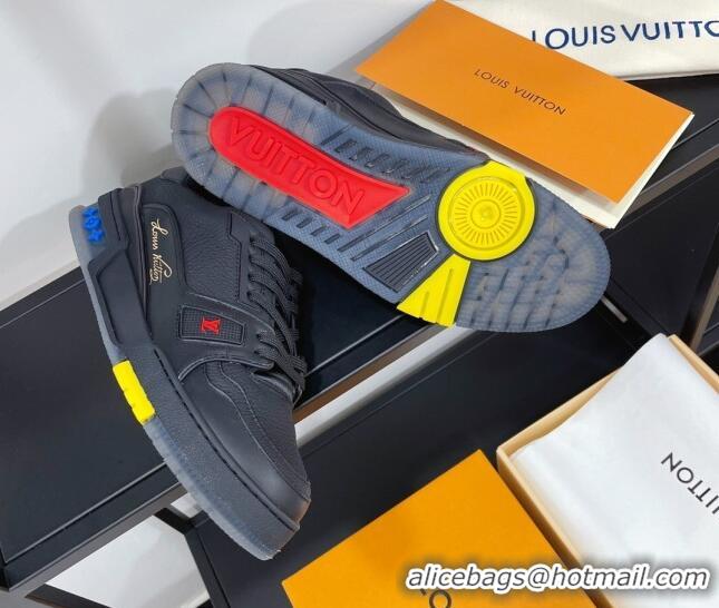 Popular Style Louis Vuitton Men's Trainer Calfskin Sneakers 070556 Black/Yellow