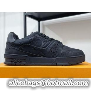 Shop Duplicate Louis Vuitton Men's Trainer Monogram Leather Sneakers 070558 All Black