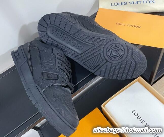 Shop Duplicate Louis Vuitton Men's Trainer Monogram Leather Sneakers 070558 All Black