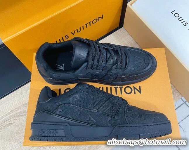 Shop Duplicate Louis Vuitton Men's Trainer Monogram Leather Sneakers 070558 All Black