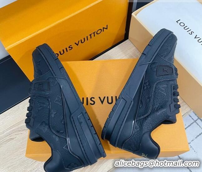 Shop Duplicate Louis Vuitton Men's Trainer Monogram Leather Sneakers 070558 All Black