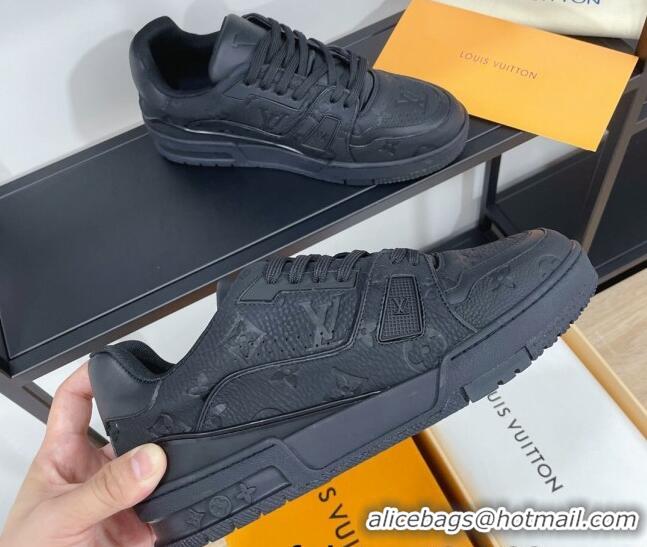 Shop Duplicate Louis Vuitton Men's Trainer Monogram Leather Sneakers 070558 All Black