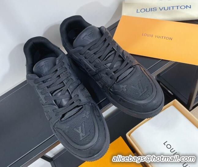 Shop Duplicate Louis Vuitton Men's Trainer Monogram Leather Sneakers 070558 All Black