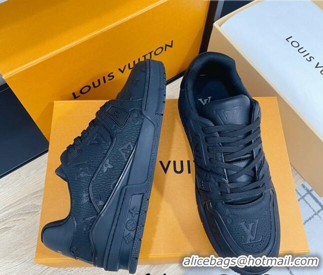 Shop Duplicate Louis Vuitton Men's Trainer Monogram Leather Sneakers 070558 All Black