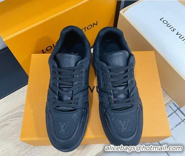 Shop Duplicate Louis Vuitton Men's Trainer Monogram Leather Sneakers 070558 All Black