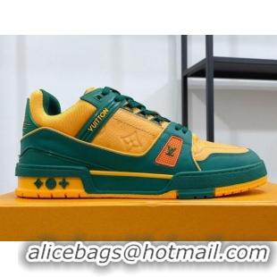 Famous Brand Louis Vuitton Men's Trainer Monogram Leather Sneakers 070559 Orange/Green