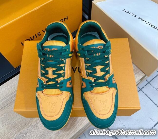 Famous Brand Louis Vuitton Men's Trainer Monogram Leather Sneakers 070559 Orange/Green