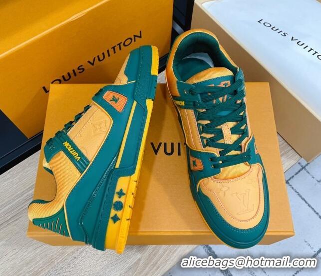 Famous Brand Louis Vuitton Men's Trainer Monogram Leather Sneakers 070559 Orange/Green