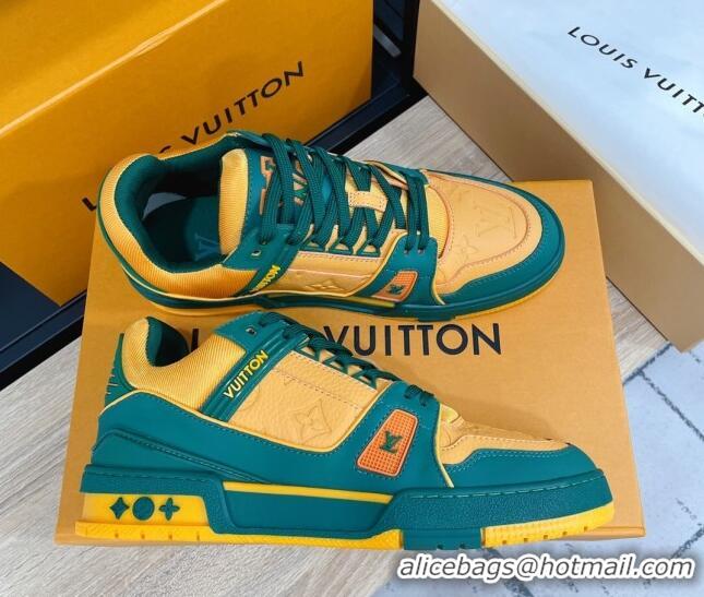 Famous Brand Louis Vuitton Men's Trainer Monogram Leather Sneakers 070559 Orange/Green