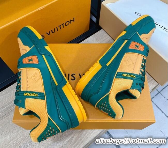 Famous Brand Louis Vuitton Men's Trainer Monogram Leather Sneakers 070559 Orange/Green