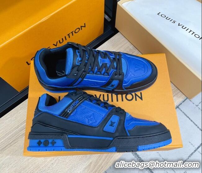 Fashion Louis Vuitton Men's Trainer Monogram Leather Sneakers 070559 Blue/Black