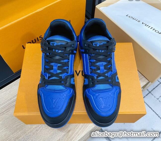 Fashion Louis Vuitton Men's Trainer Monogram Leather Sneakers 070559 Blue/Black