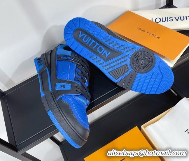 Fashion Louis Vuitton Men's Trainer Monogram Leather Sneakers 070559 Blue/Black