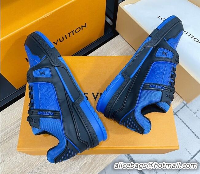 Fashion Louis Vuitton Men's Trainer Monogram Leather Sneakers 070559 Blue/Black