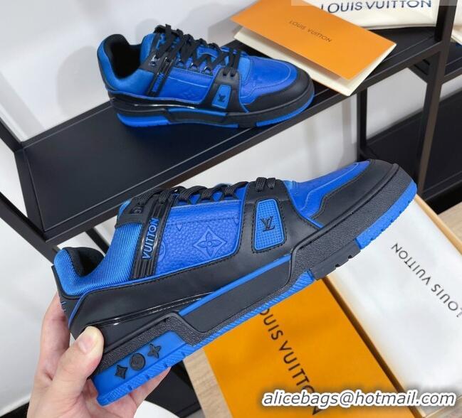 Fashion Louis Vuitton Men's Trainer Monogram Leather Sneakers 070559 Blue/Black