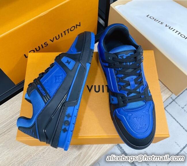 Fashion Louis Vuitton Men's Trainer Monogram Leather Sneakers 070559 Blue/Black