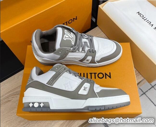 Perfect Louis Vuitton Men's Trainer Monogram Leather Sneakers 070559 White/Grey