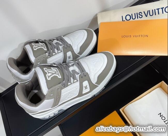 Perfect Louis Vuitton Men's Trainer Monogram Leather Sneakers 070559 White/Grey