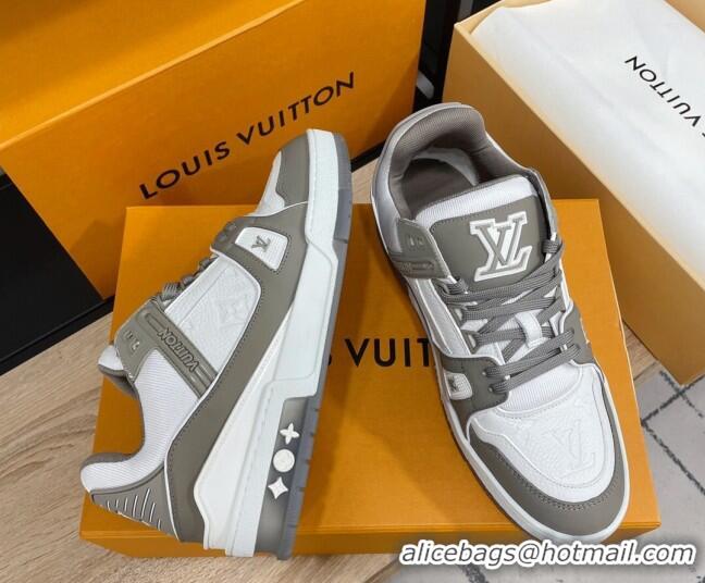 Perfect Louis Vuitton Men's Trainer Monogram Leather Sneakers 070559 White/Grey